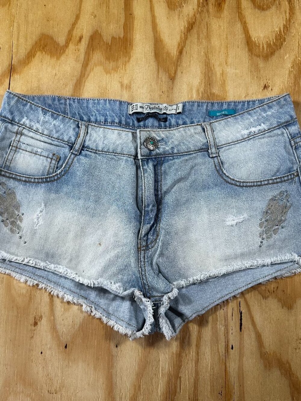 Zara Trafaluc Distressed Studded Denim Shorts - Size 10